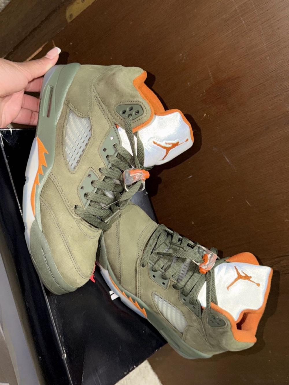 Jordan Men’s Olive Green and Orange Suede Sneakers